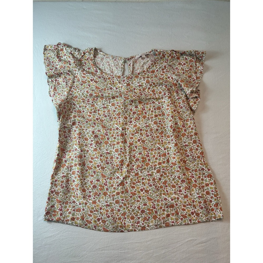 Rose Rhyme Shirt Blouse Size L Multicolor Floral Ruffle Sleeve Cottagecore Boho